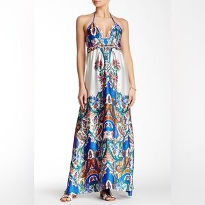 Boston Proper, Paisley Halter Maxi Sundress for Resort Wear, 100% Silk, Size S